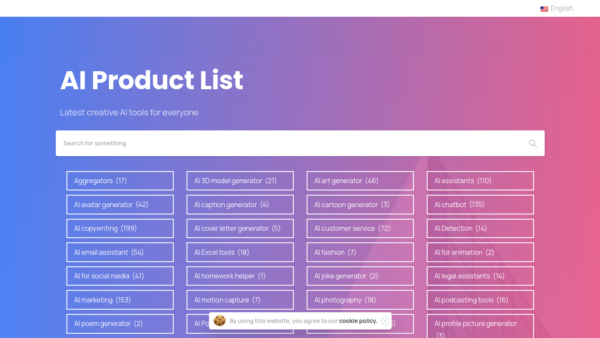 AI Products List Website Screenshot