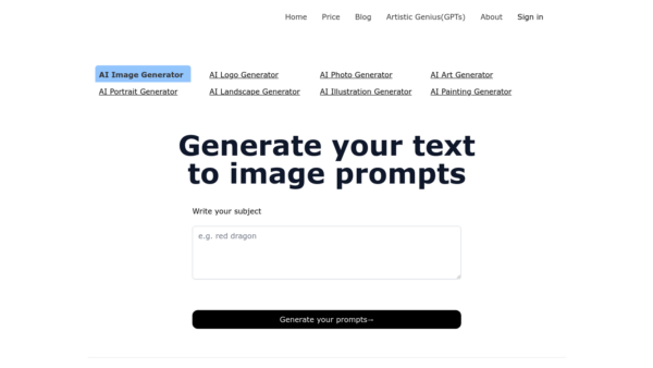 AI Prompt Generator Website Screenshot