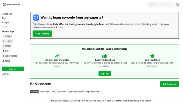 Ask No Code Website Screenshot
