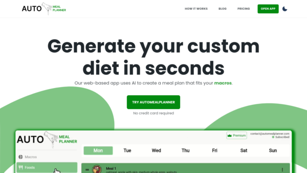 Auto Meal Planner Website Screenshot