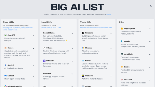 Big AI List Website Screenshot