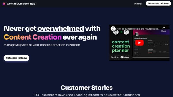 Content Creation Hub Website Screenshot