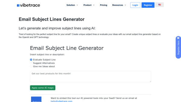Email Subject Lines Generator Website Screenshot