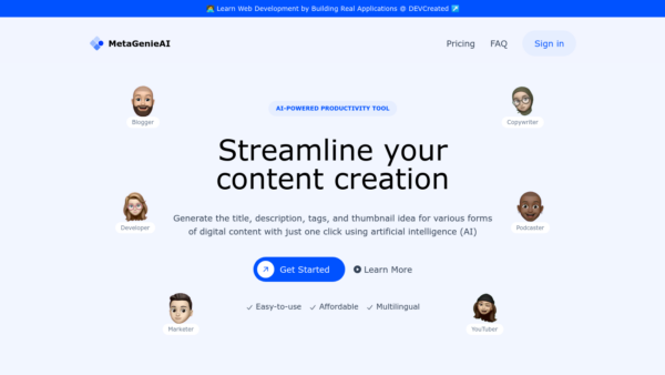 MetaGenieAI Website Screenshot