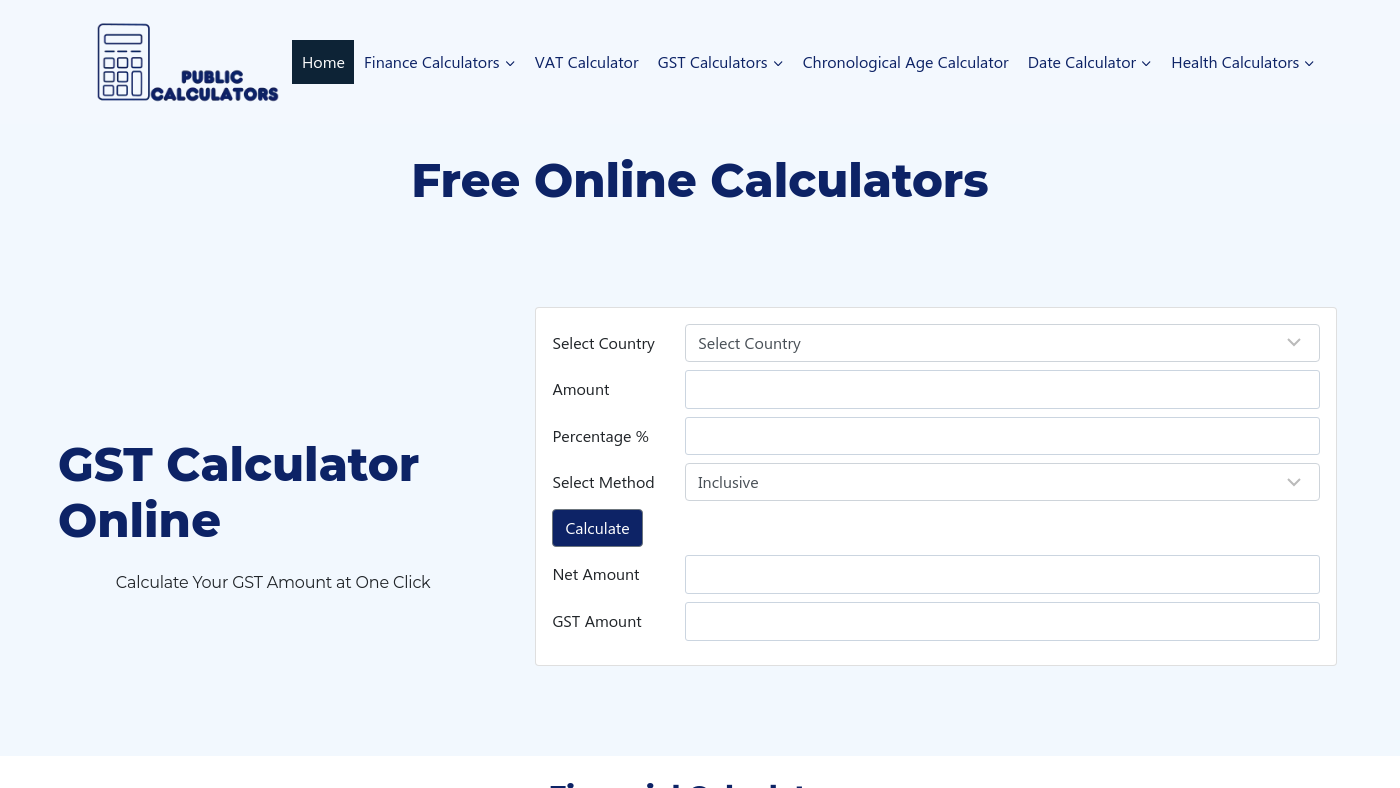 Public Calculators Screenshot