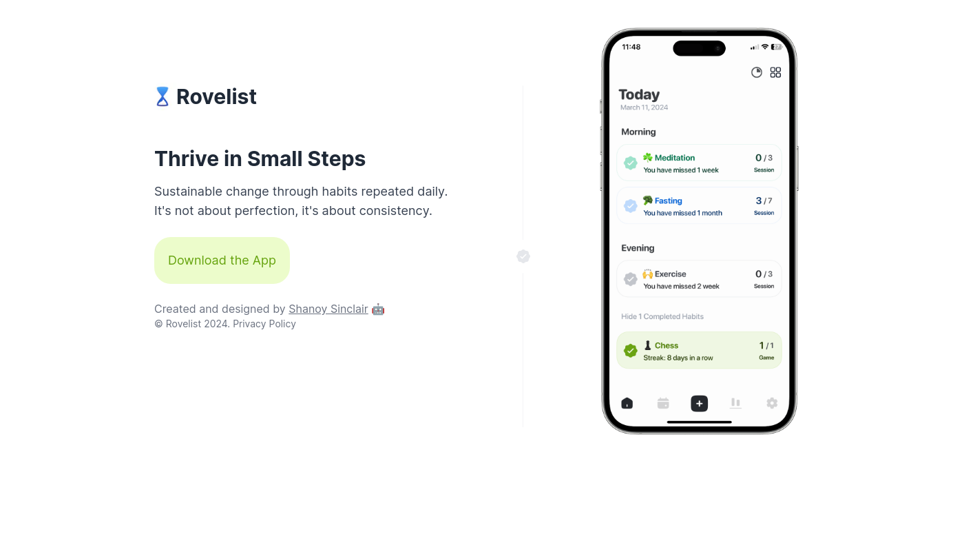 Rovelist Habit Tracker Screenshot