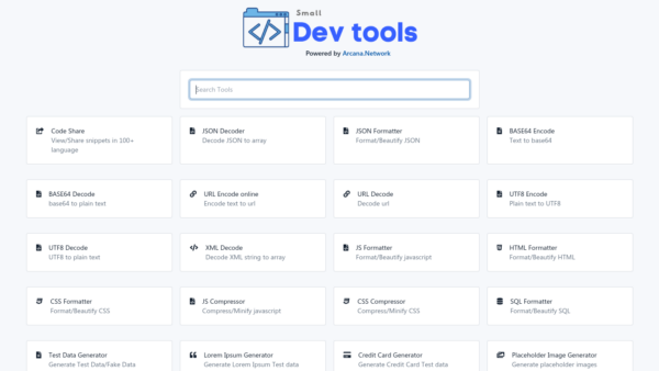 Small Dev Tools Website Screenshot