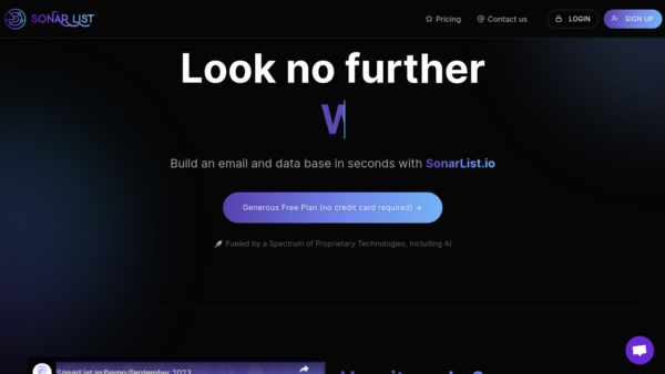 SonarList.io Website Screenshot