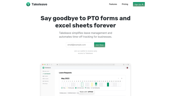 Takeleave Website Screenshot