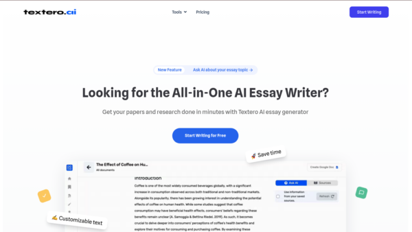 Textero AI Essay Writer Website Screenshot
