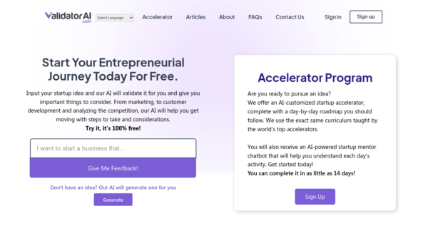 Validator AI Website Screenshot